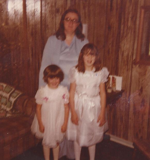Heidi Allen as a child with her mother and sister on Easter
