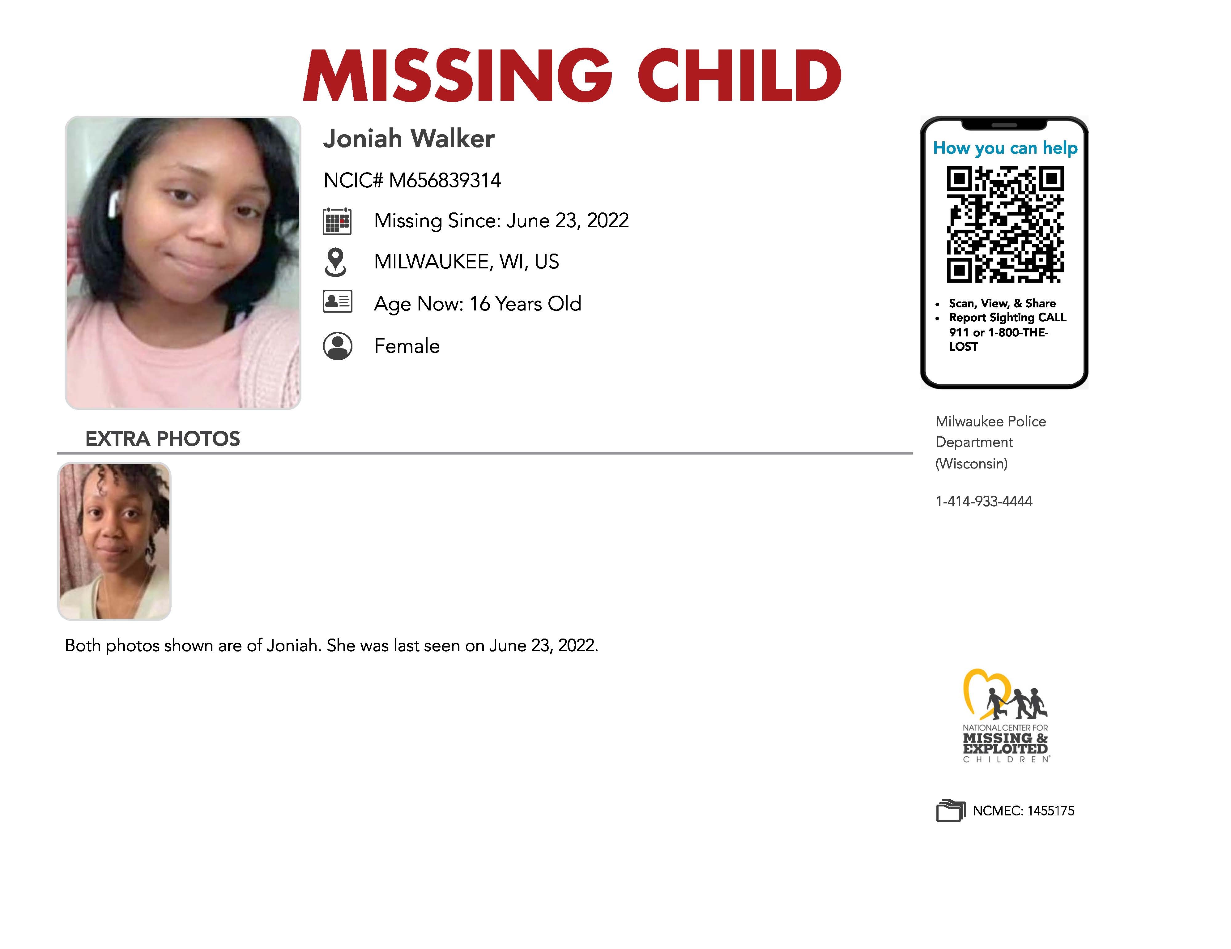 joniah's missing child poster with correct information