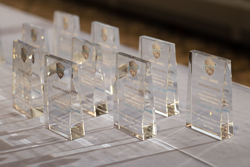 NCMEC Heroes Awards trophies.