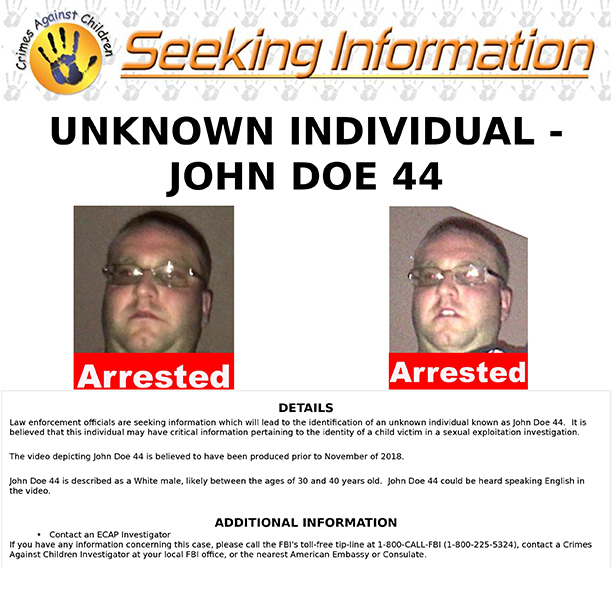FBI seeks to ID 'John Doe 44' in child sexual exploitation case