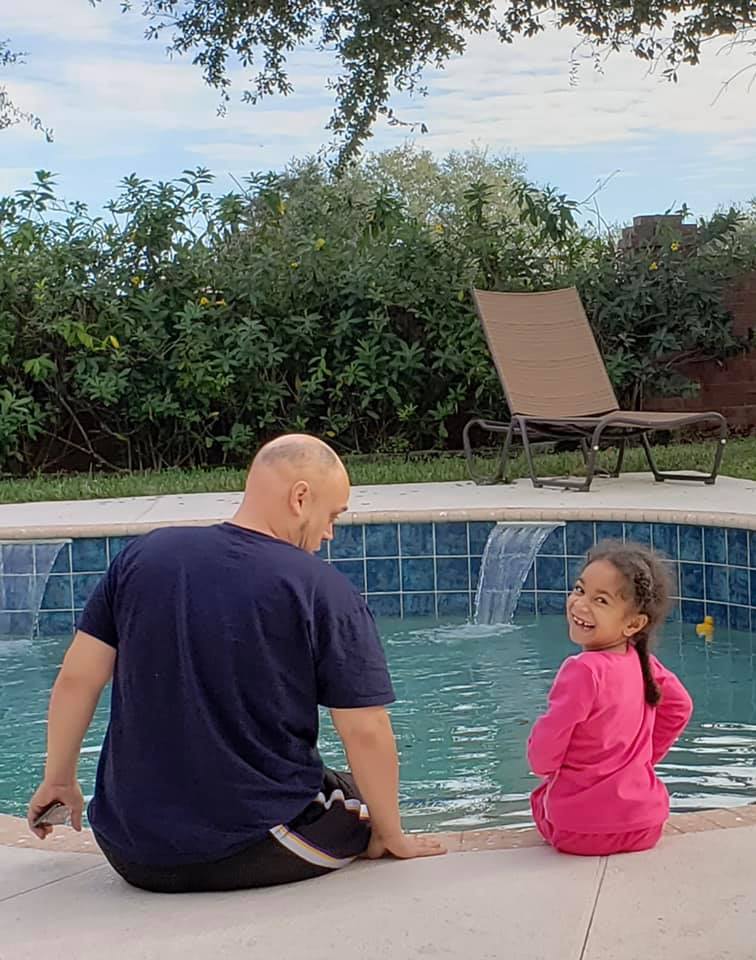 John and Hanna by the pool