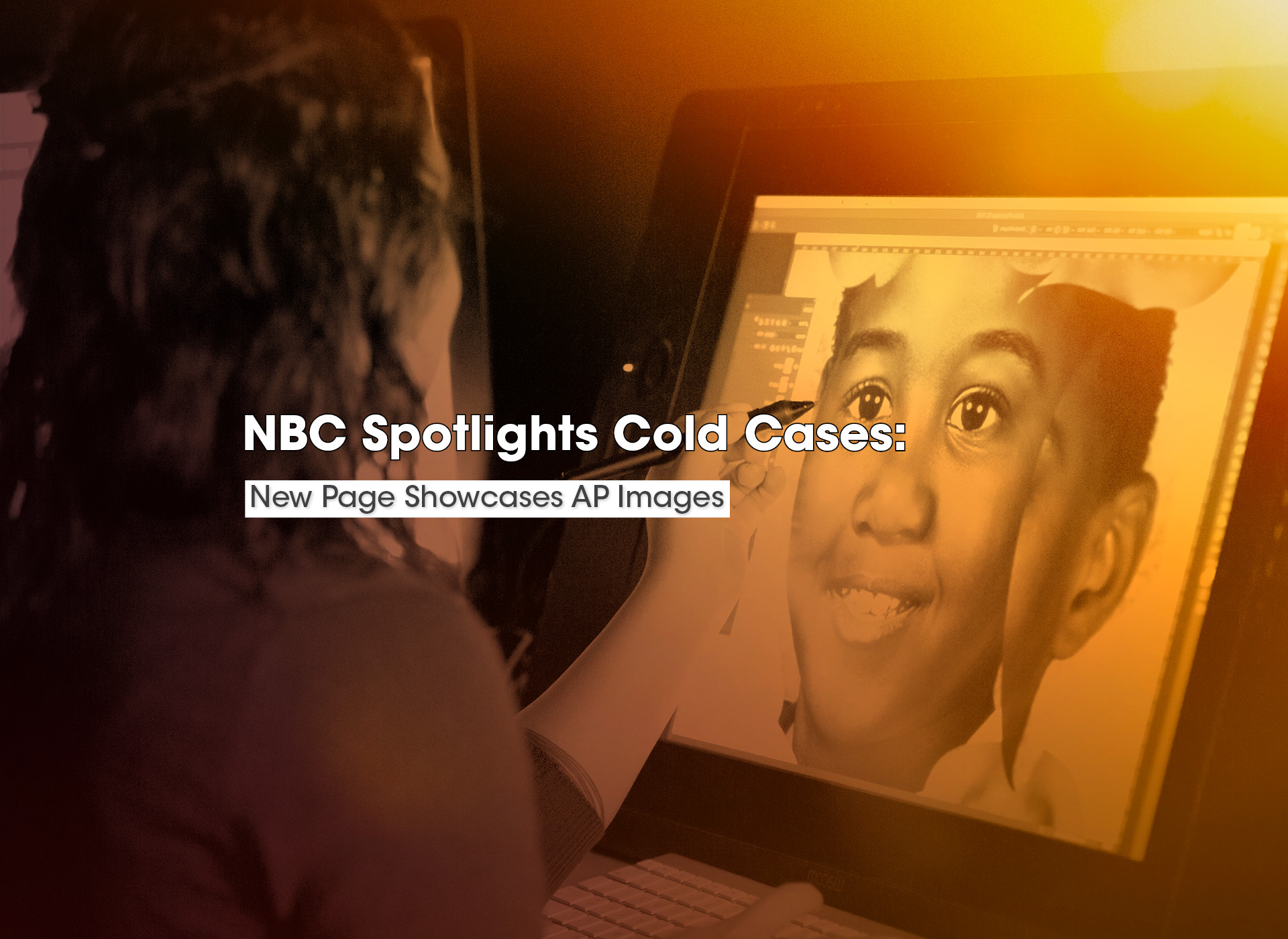 a ncmec forensic artist works on an age progression -- sepia toned