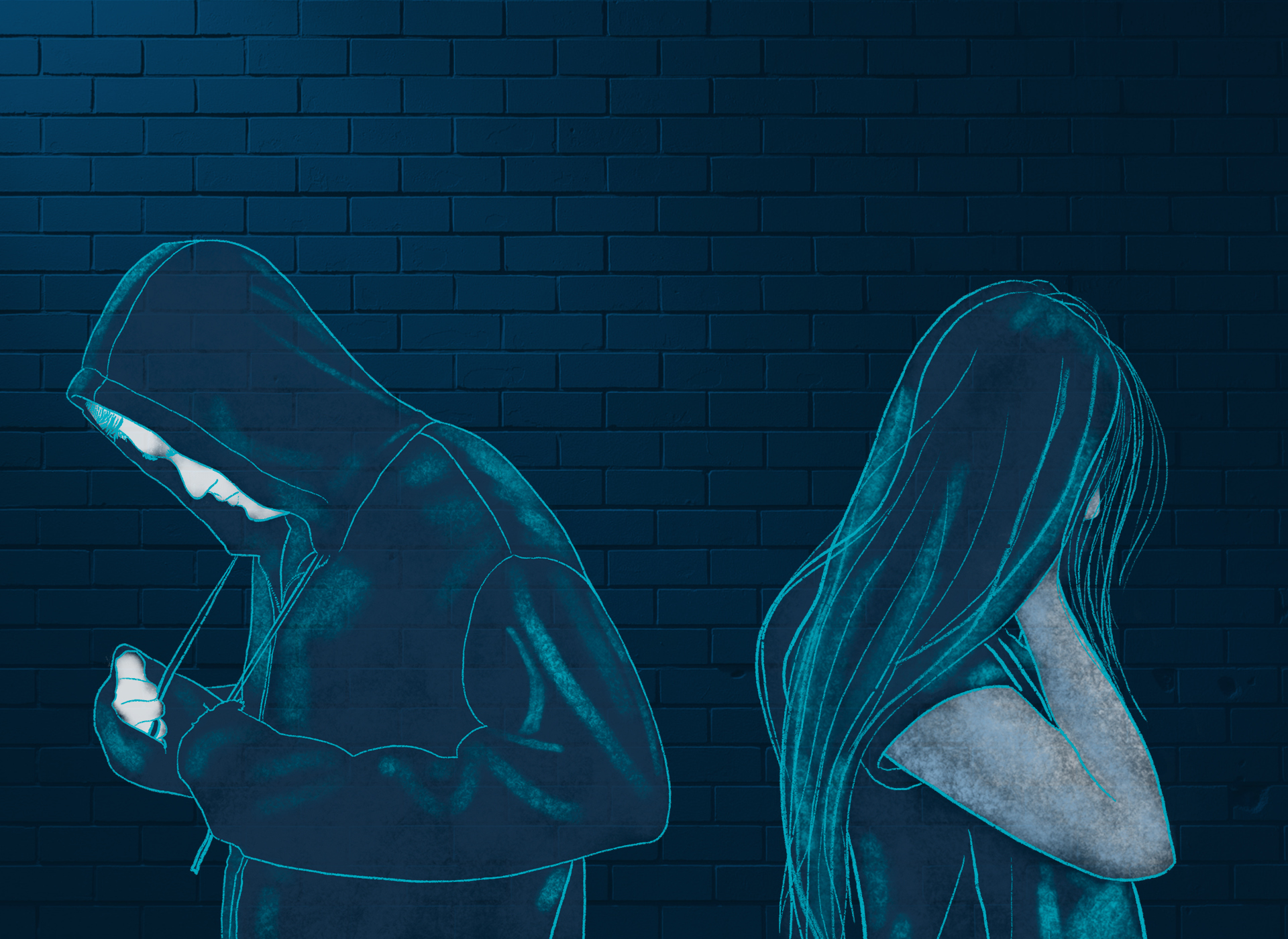 Silhouette of depressed teens