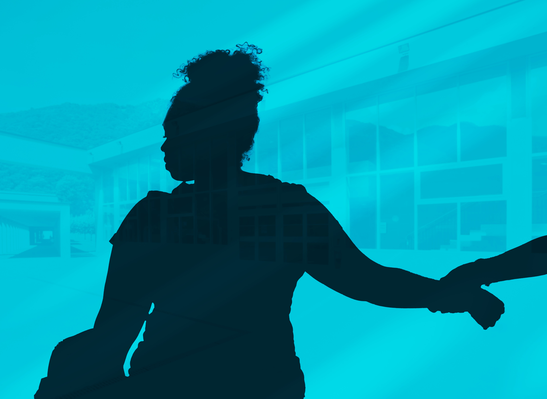 silhouette of teen girl being pulled away by unknown figure against blue background
