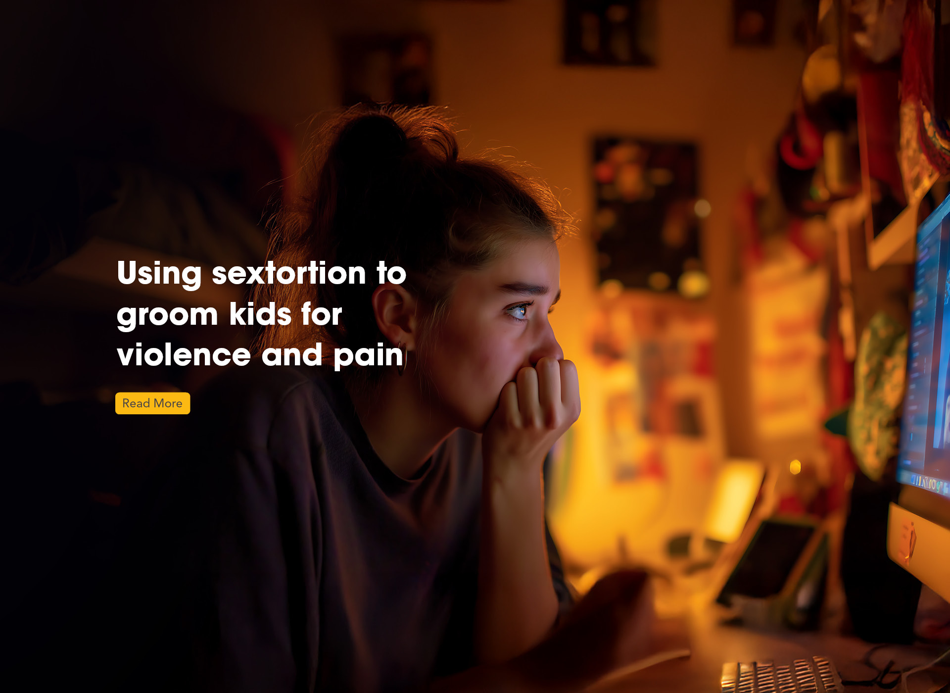 profile photo of teen girl looking at her computer, worried